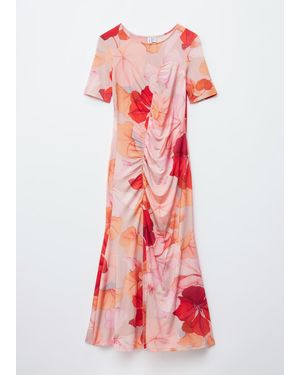 & Other Stories Floral Ruched Knit Midi Dress - Red
