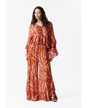 & Other Stories Frilled Wide-Leg Pants - Red