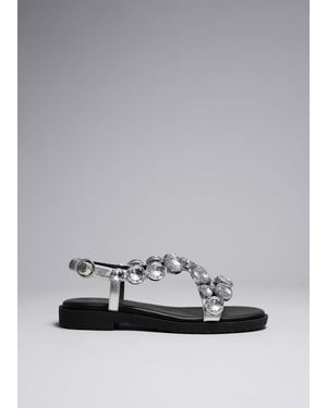& Other Stories Crystal-Embellished Leather Sandals - Grey