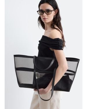& Other Stories Leather Detail Mesh Tote - Black