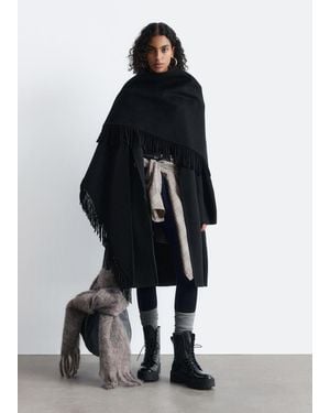 & Other Stories Fringed Shawl Wool Coat - White