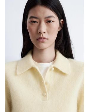 & Other Stories Brushed Knit Polo T-Shirt - Natural