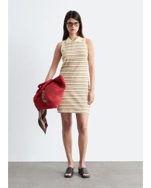& Other Stories Striped Cotton Mini Polo Dress - White