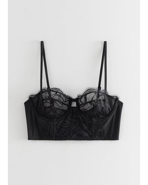 & Other Stories Swirled Embroidery Underwire Bustier - Black