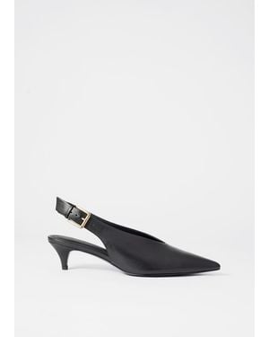 & Other Stories Leather Slingback Kitten Heels - Black