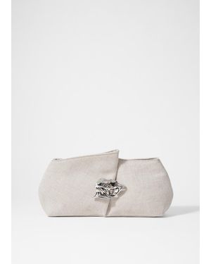 & Other Stories Leaf-Brooch Canvas Clutch - White