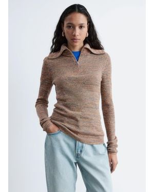 & Other Stories Melange Knit Half-Zip Top - Orange