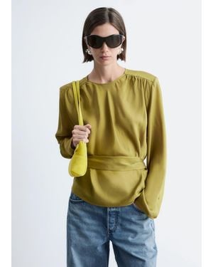 & Other Stories Gathered Tie-Belt Blouse - Green