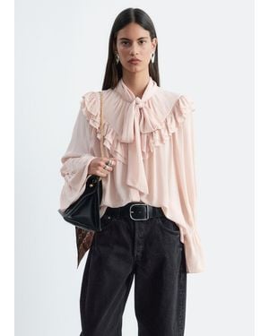 & Other Stories Frill-Detail Scarf Blouse - Natural