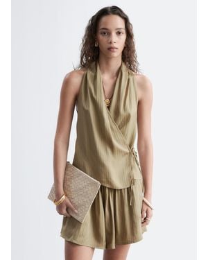 & Other Stories Pleated Neck Wrap Top - Natural