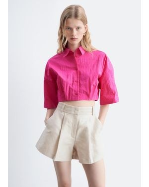 & Other Stories Pleated Hem Crop Shirt - Pink