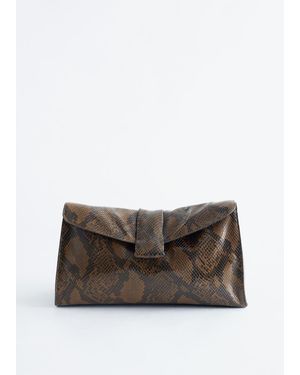 & Other Stories Snake Effect Leather Clutch - Brown