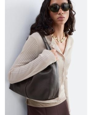 & Other Stories Classic Leather Tote Bag - Grey