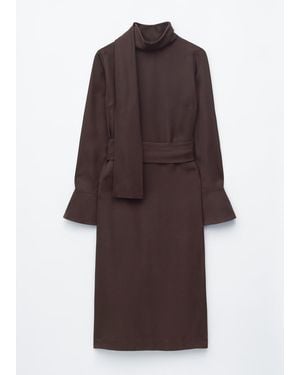 & Other Stories Scarf-Neck Midi Dress - Brown
