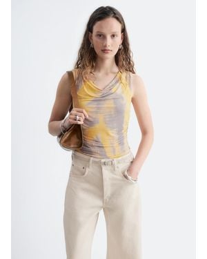 & Other Stories Cowl Neck Gathered Top - Yellow