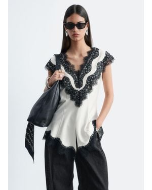 & Other Stories Lace-Trim V-Neck Top - White