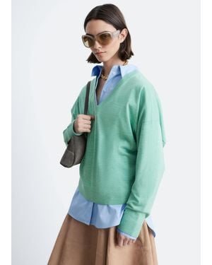 & Other Stories V-Neck Merino Wool Jumper - Green