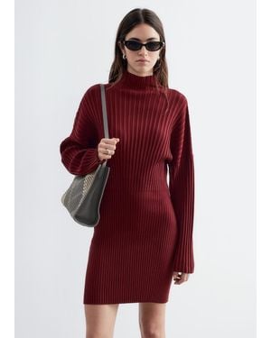& Other Stories Mock-Neck Ribbed Dress - Red