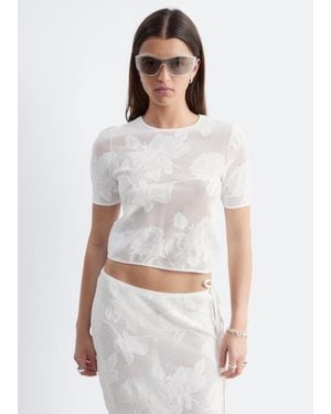& Other Stories Cotton Pointelle Jacquard Top - White