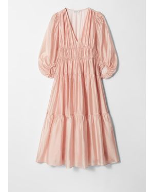 & Other Stories Tiered Midi Dress - Pink