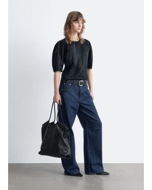 & Other Stories Satin Puff-Sleeve Top - Blue