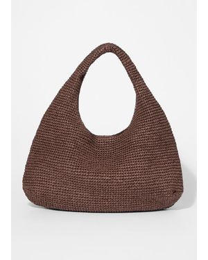 & Other Stories Leather-Piping Straw Shoulder Bag - Brown