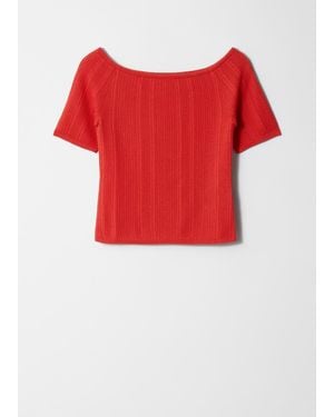 & Other Stories Rib-Knit Off-Shoulder Top - Red