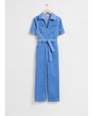 & Other Stories Belted Corduroy Jumpsuit - Blue