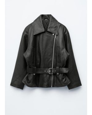 & Other Stories Belted Leather Biker Jacket - Black