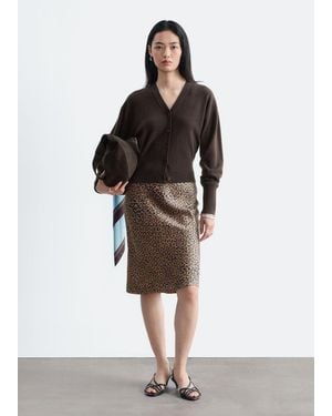 & Other Stories Leopard Print Satin Skirt - Brown