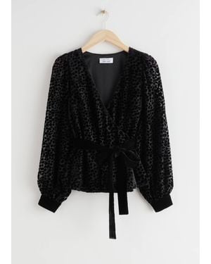 & Other Stories Velvet Mesh Wrap Top - Black