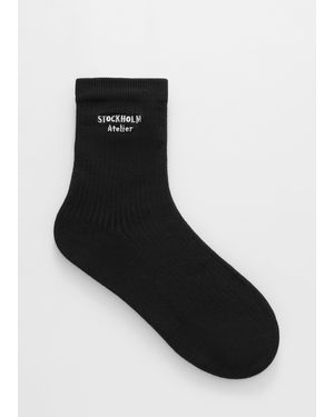 & Other Stories Embroidered Ankle Socks - Black