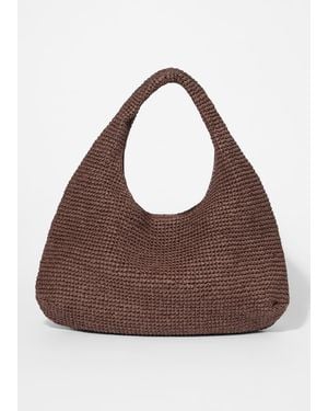 & Other Stories Leather-Piping Straw Shoulder Bag - Brown