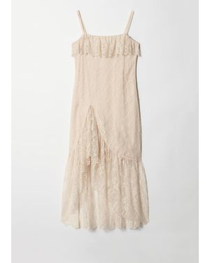 & Other Stories Ruffle Lace Midi Dress - Natural