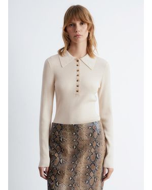 & Other Stories Long-Sleeve Merino Wool Polo Top - Natural