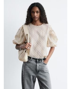 & Other Stories Balloon-Sleeve Jacquard Blouse - Natural