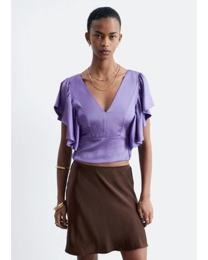 & Other Stories Ruffle V-Neck Blouse - Purple