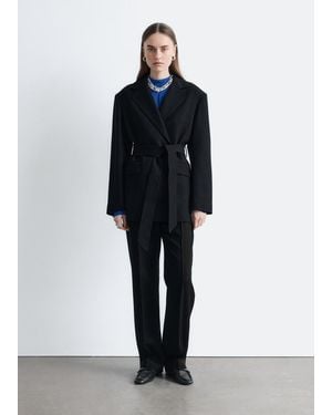 & Other Stories Wool Tie-Belt Blazer - Blue