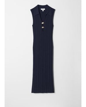 & Other Stories Rib-Knit Collared Midi Dress - Blue