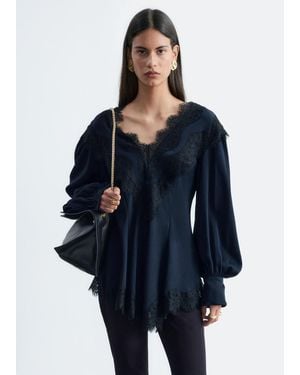 & Other Stories Lace-Detail Crepe Blouse - Blue