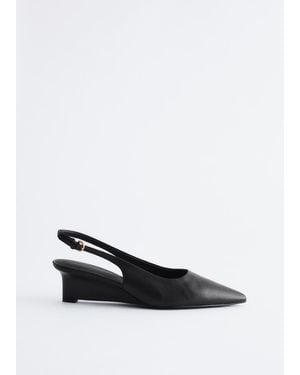 & Other Stories Leather Wedge Slingback Court Shoes - White