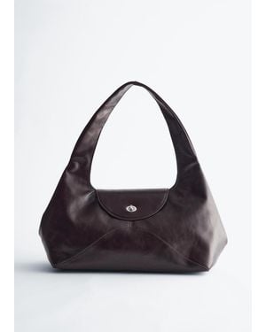 & Other Stories Curved Leather Shoulder Bag - Grey
