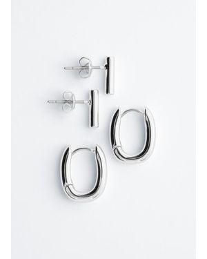 & Other Stories Polished Brass Earring Set - White