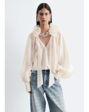 & Other Stories Ruffle Neck Voluminous Blouse - Natural