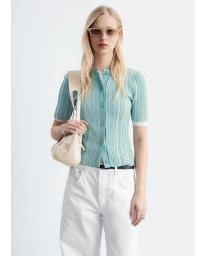 & Other Stories Short-Sleeve Rib-Knit Cardigan - Blue