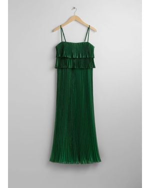 & Other Stories Pleated Strappy Maxi Dress - Green