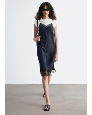 & Other Stories Silk Slip Midi Dress - Blue
