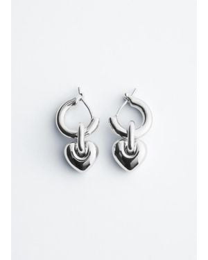 & Other Stories Heart-Pendant Hoop Earrings - White