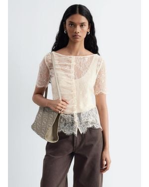 & Other Stories Lace Button-Front Top - Natural