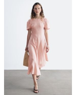 & Other Stories Flared Linen Midi Dress - Pink